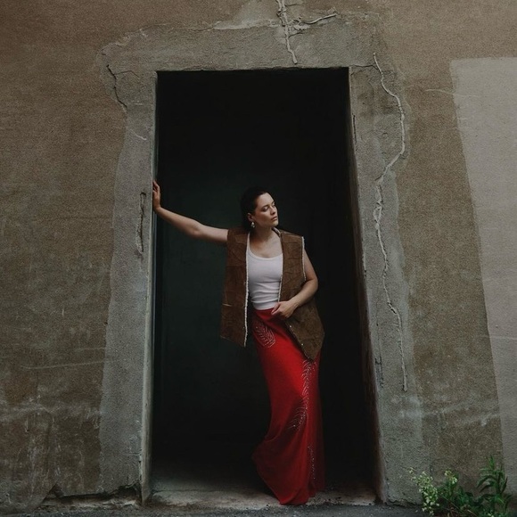 Zara rhinestone embellished draped maxi skirt red - Picture 4 of 11